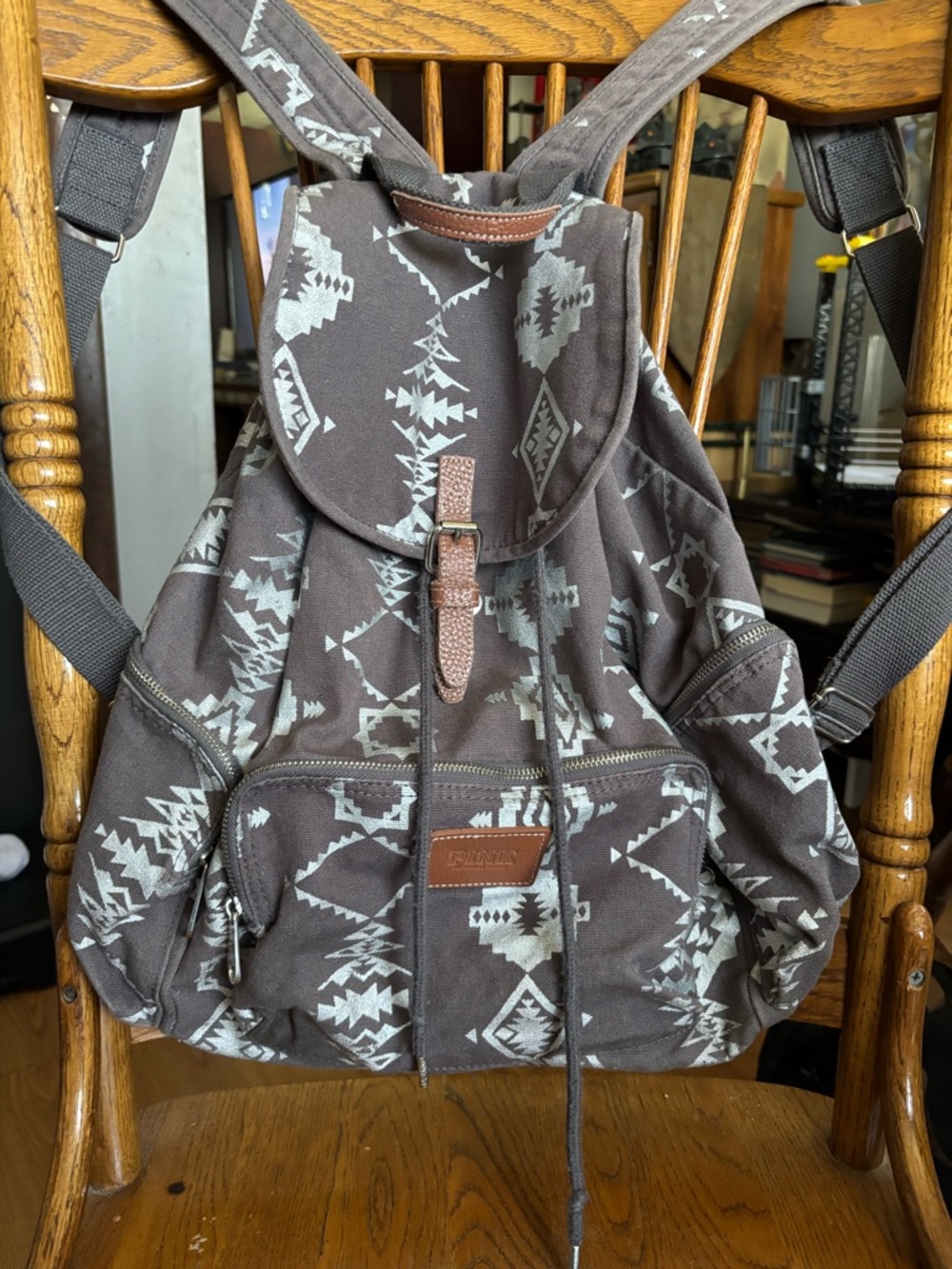 PINK Victoria's Secret Brown Aztec Canvas Drawstring Backpack